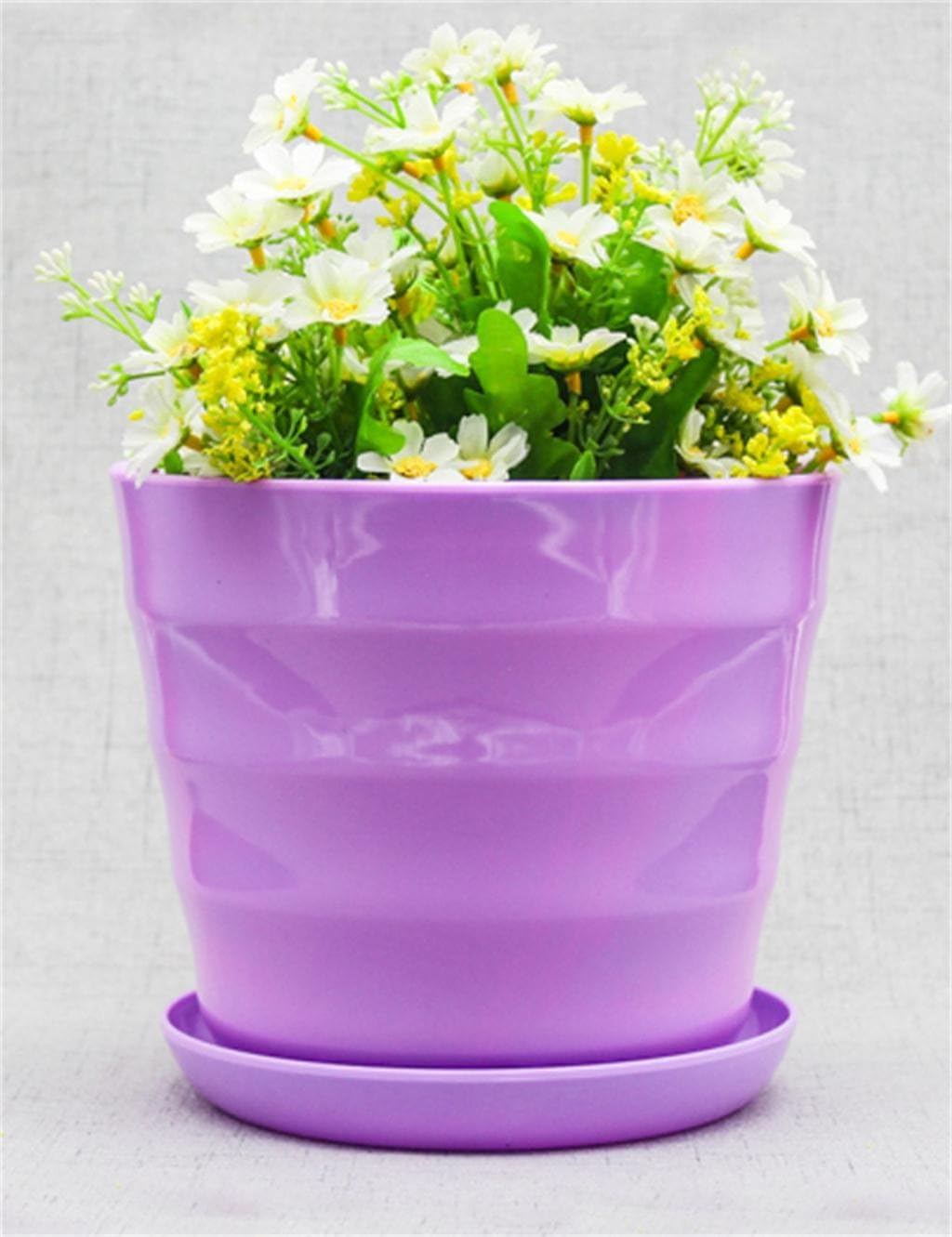 XYZ Round Plastic Flower Pot With Tray, Succulents Plant Holder, Flower Planter For Desktop Office( Pack Of 2) Delicate durable ( Color : Purple , Size : 13.5*12cm )