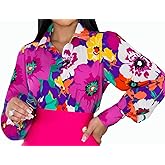Blouses for Women Colorful Long Sleeve Button Down Shirts Dressy Casual Tops 2024