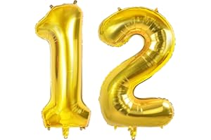JOYCARD Number 12 Balloons for 12th Birthday Party Decorations, 0-100 Large Gold Foil Helium Balloons for Girls and Boys, 40 Inch for 12 Year Old Anniversary Decorations