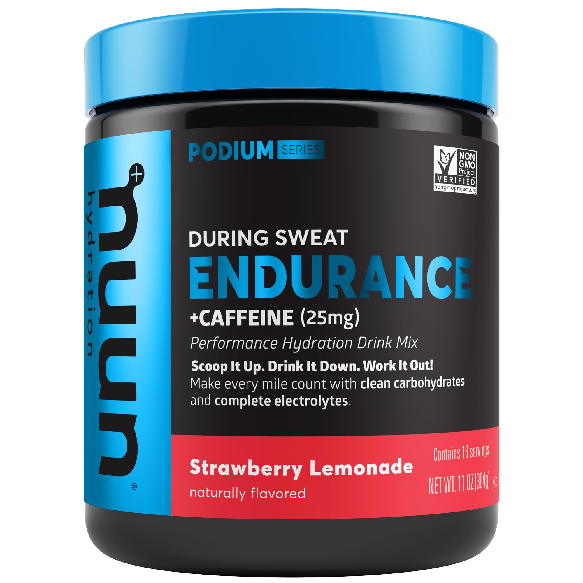 Photo 1 of Nuun Hydration Endurance Powder, Strawberry Lemonade + Caffeine, Workout Support, 5 Essential Electrolytes for Hydration + Carbohydrates, Vegan, Non-GMO, (16 Servings - Canister)