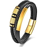 Mens Leather Bracelet, Leather Bracelet For Men, Multi-Layer Braided Leather Mens Bracelet with Stainless Steel Clasp, Perfect or Dad, Husband, Son, Grandson, Nephew, Comes With Gifts Box valentines day gifts