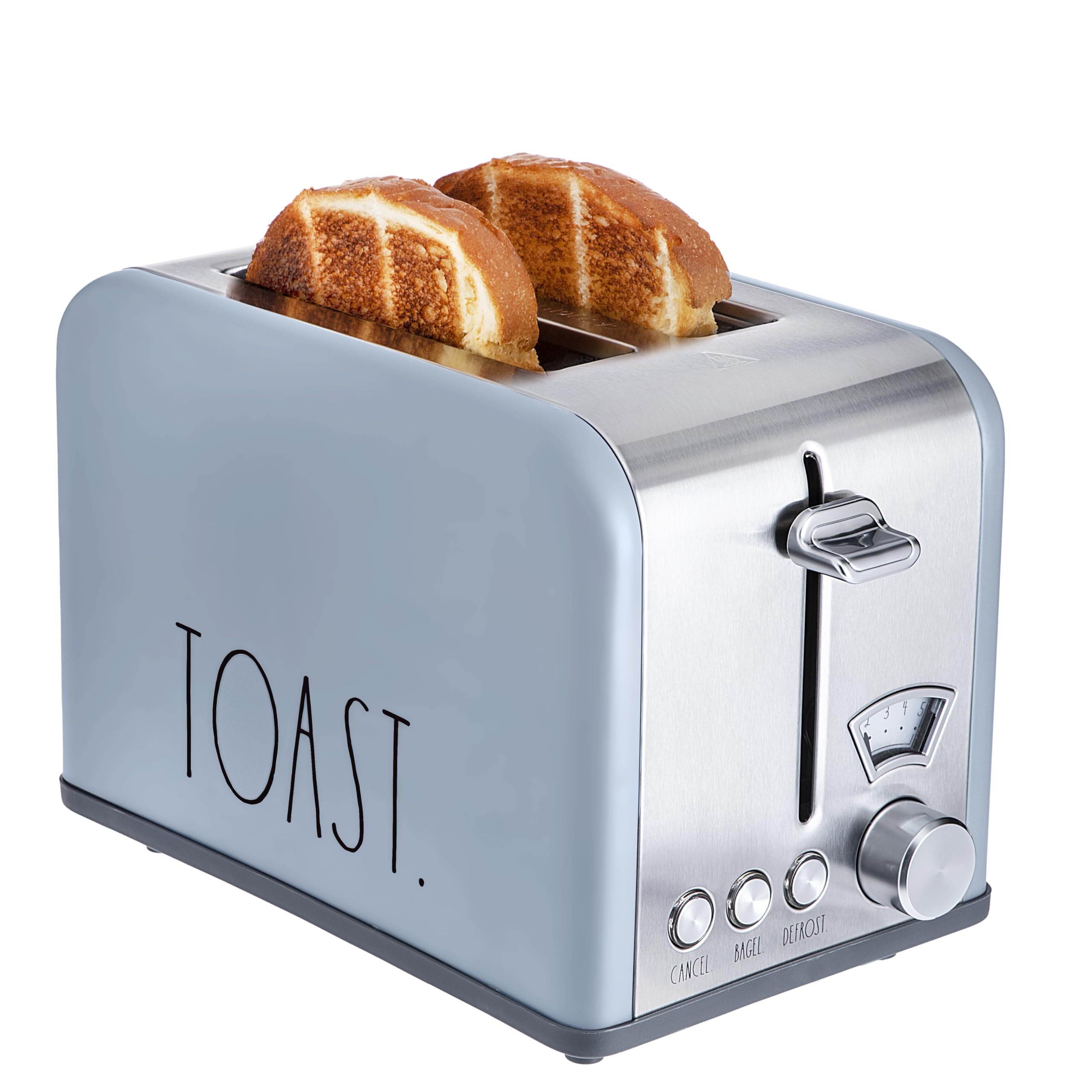 Rae Dunn Toaster, Stainless Steel 2 Slice Square Toaster, Wide Slot with 5 Browning Levels, with Bagel, Defrost and Cancel Options (Baby Blue) Image