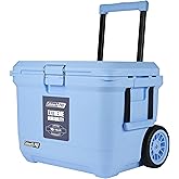 Coleman Pro 55-Quart Hard Cooler with Wheels, Blue Sky | 92-Can Capacity, Up to 5 Days Cold, Heavy Duty Wheels &amp; extendable handle for easy transport, Great for Camping &amp; Tailgating