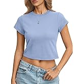 EasyGala Womens Cotton T Shirts Basic Baby Tee Crop Tops Crewneck Slim Fit Short Sleeves Tee Summer Cute Clothes 2026