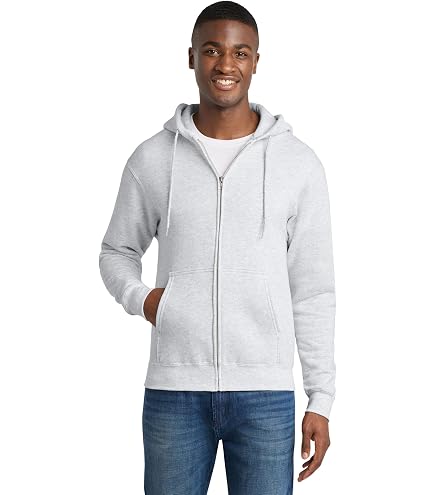 Port & Co Core Fleece Full Zip Hooded Sweatshirt, Ash, S at Amazon