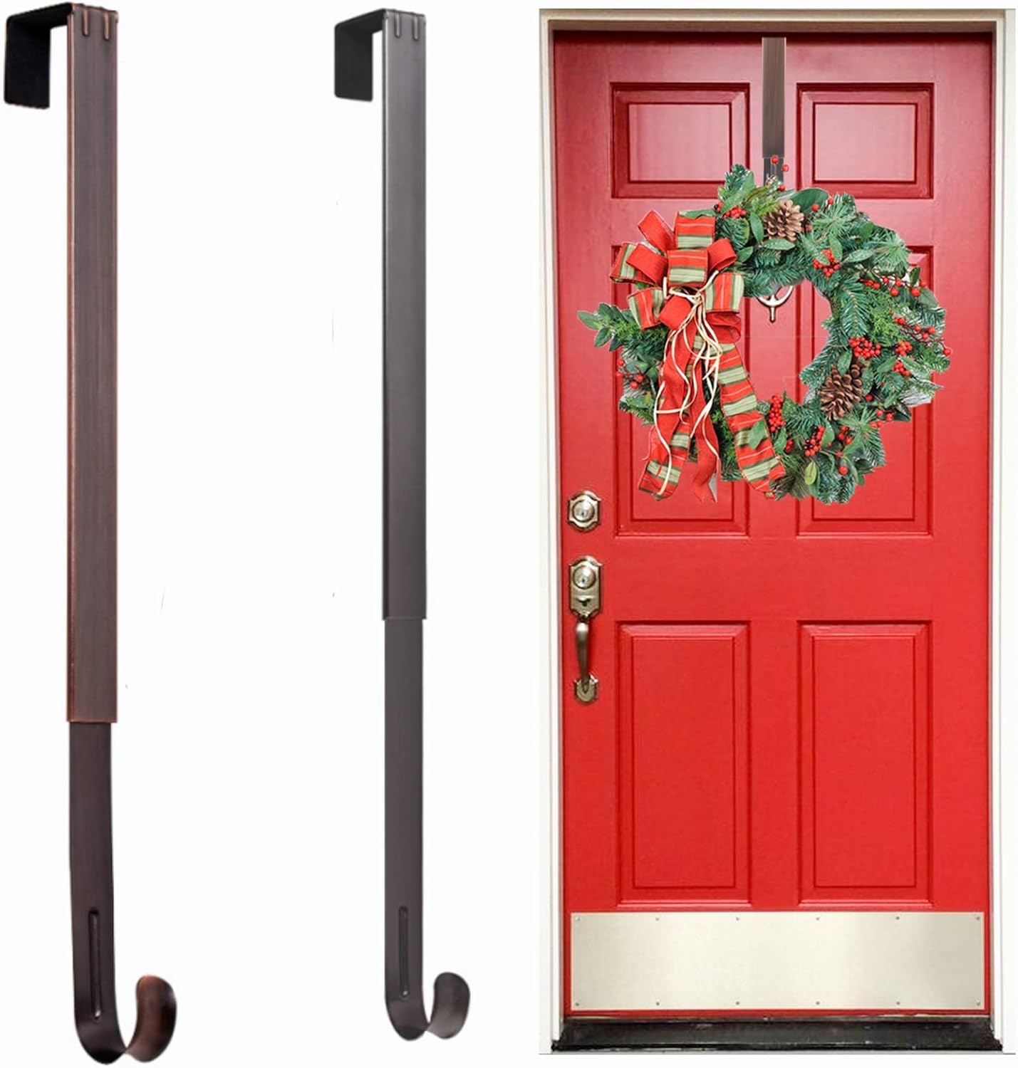Wreath Hangers - LBSUN Wreath Hanger, Adjustable Over The Door Wreath Hanger Wreath Holder Wreath Hook for Door Christmas (One Bronze and One Nickel,20 lbs)
