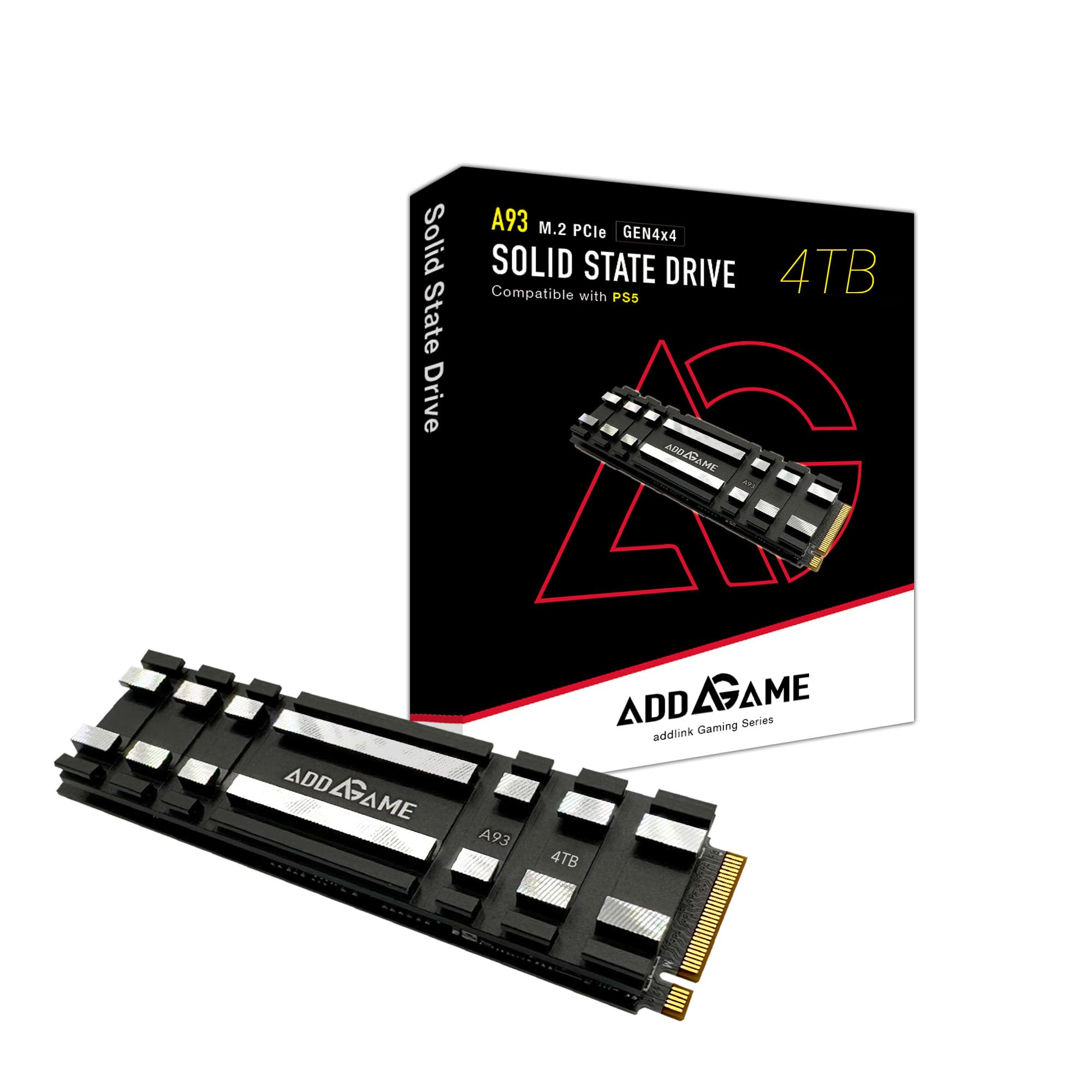 addlink A93 4TB M.2 SSD Storage Expansion for PS5 Consoles with Heatsink, Up to 7400 MB/s, Gen 4 PCIe NVMe 2280, Expansion for PC & Playstation 5, SLC Cache Internal Solid state drive made in Taiwan