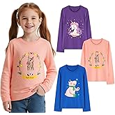 HILEELANG Young Girl Long Sleeve Shirts Cotton Casual Graphic Fashion T-Shirts 3 Packs