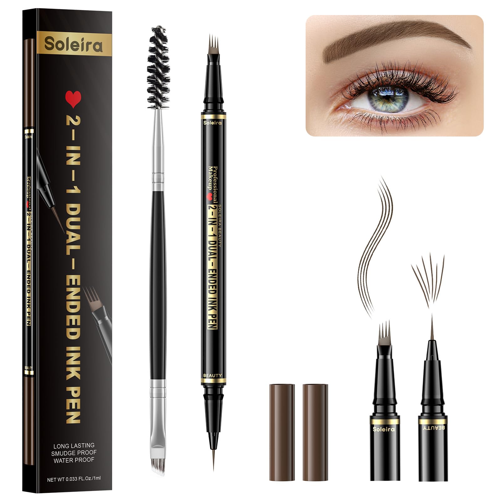 Eyebrow Pen, Soleira Waterproof Eyebrow Pencil with 4 Tip Microblading ...