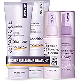 Keranique Hair Products Set for Thinning Hair - Volumizing Shampoo, Conditioner, Follicle Booster Serum, Spray for Fine Texture Boost, and Keratin Repair for Women