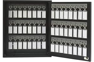 Acrimet Key Cabinet Organizer 48 Positions with Lock (Wall Mount) (48 Smoke Tags Included) (Black Cabinet)