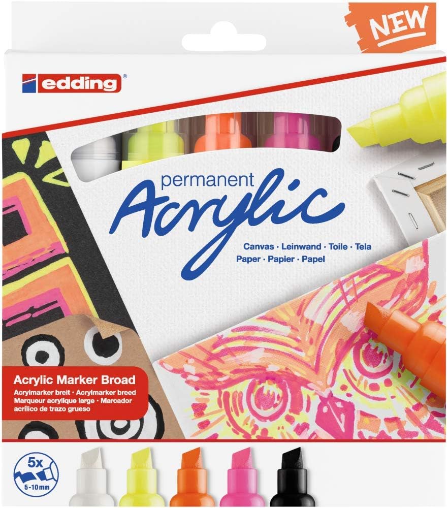 Edding 5000 Acrylic Marker Chisel Tip 5-10Mm Line Assorted Neon Colours Pack 5 4, 28: Set of 5 - Multicoloured, 1 count (Pack of 5) - Image 4