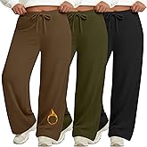 Evervibe 3 Pack Women's Plus Size Lounge Pants Fleece Lined Wide Leg Sweatpants Drawstring Yoga Winter Clothes with Pockets
