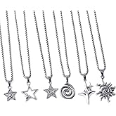 LIRUNQIN 6PCS Y2K Star Vortex Sun Pentagram Necklace Set for Women Men – Retro Grunge Gothic Stainless Steel Chain Jewelry