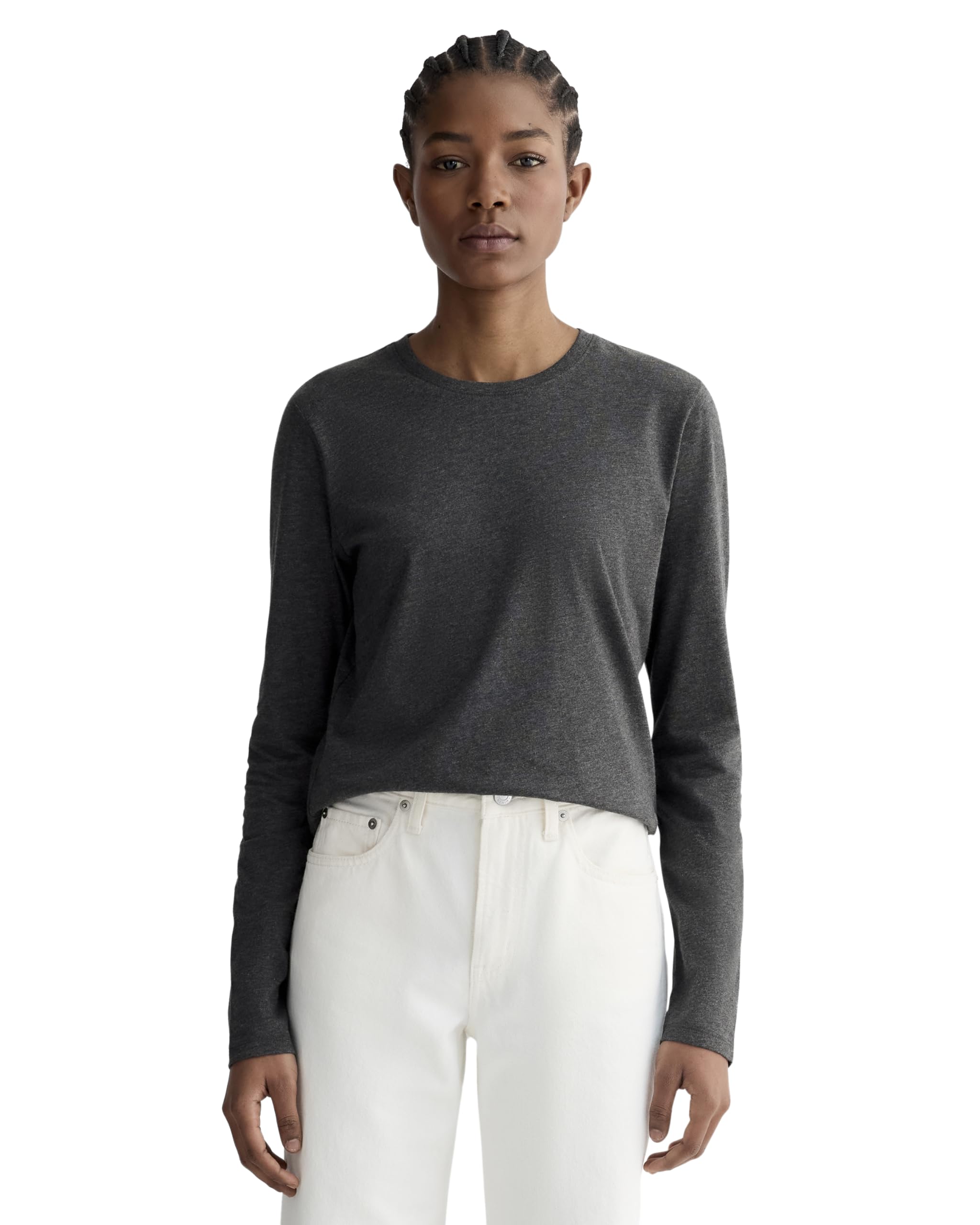 Everlane The Slim Long-Sleeve Crew in Essential Cotton – Heathered Soot Large