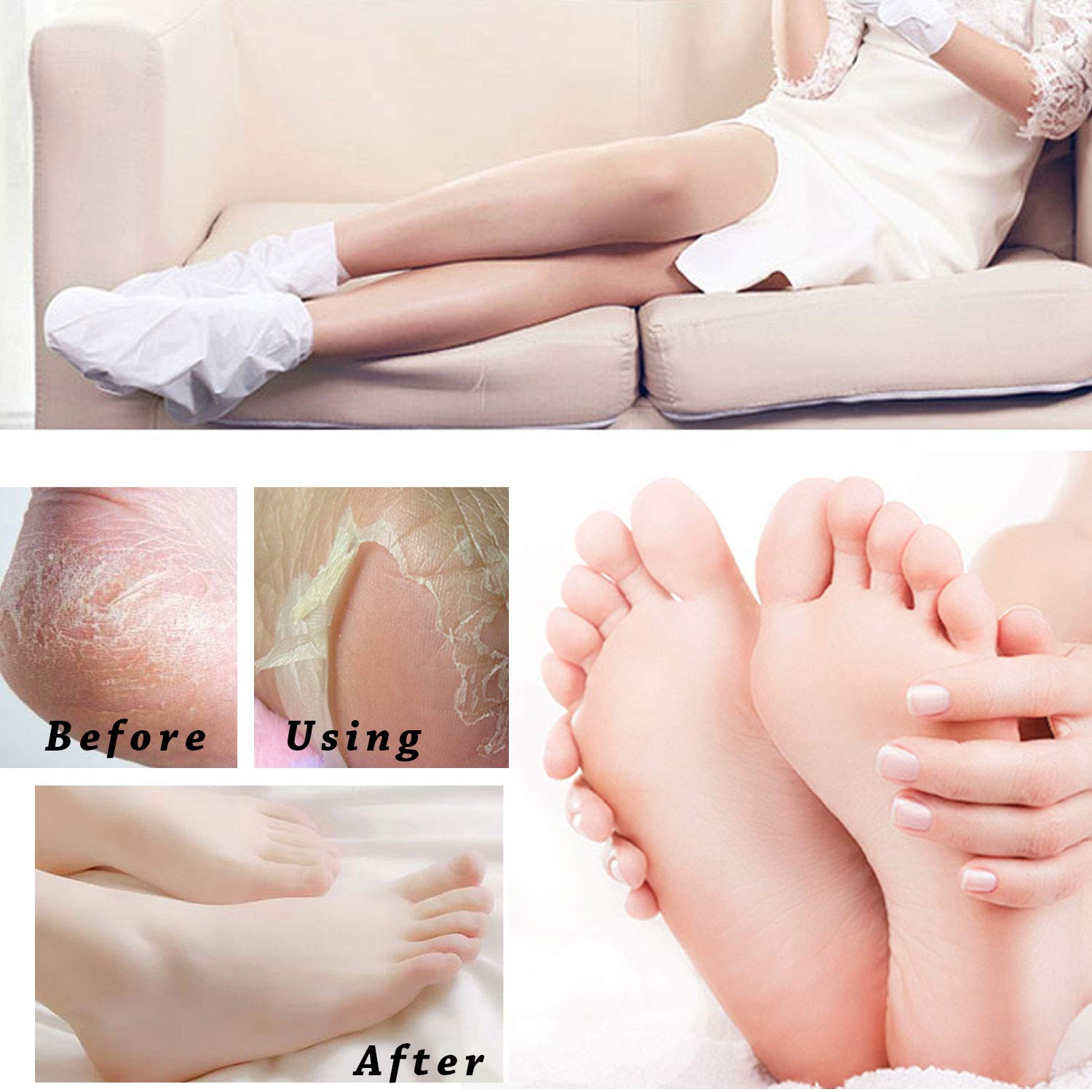 VSADEY Maschera Piedi Esfoliante, Foot Mask, Exfoliating Foot Peeling Mask Idratante, Maschera Esfoliante, Rimuovere Calli, la Pelle Morta e Odore Piedi - 2 Paia (Lavanda e Rosa)