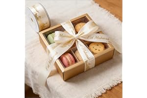 1 Roll 5 Yards Eid Mubarak Ribbon, White Gold Grosgrain Ribbon with Metallic Glitter Castle Pattern, Ramadan Decoration for I