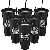 Jingmore Birthday Party Tumblers 24 oz Squad Plastic Tumblers with Lid and Straw for 20th 30th 40th 50th 60th Birthday Decorations Favor for Women Adults(Black, Silver Words,6 Pcs)