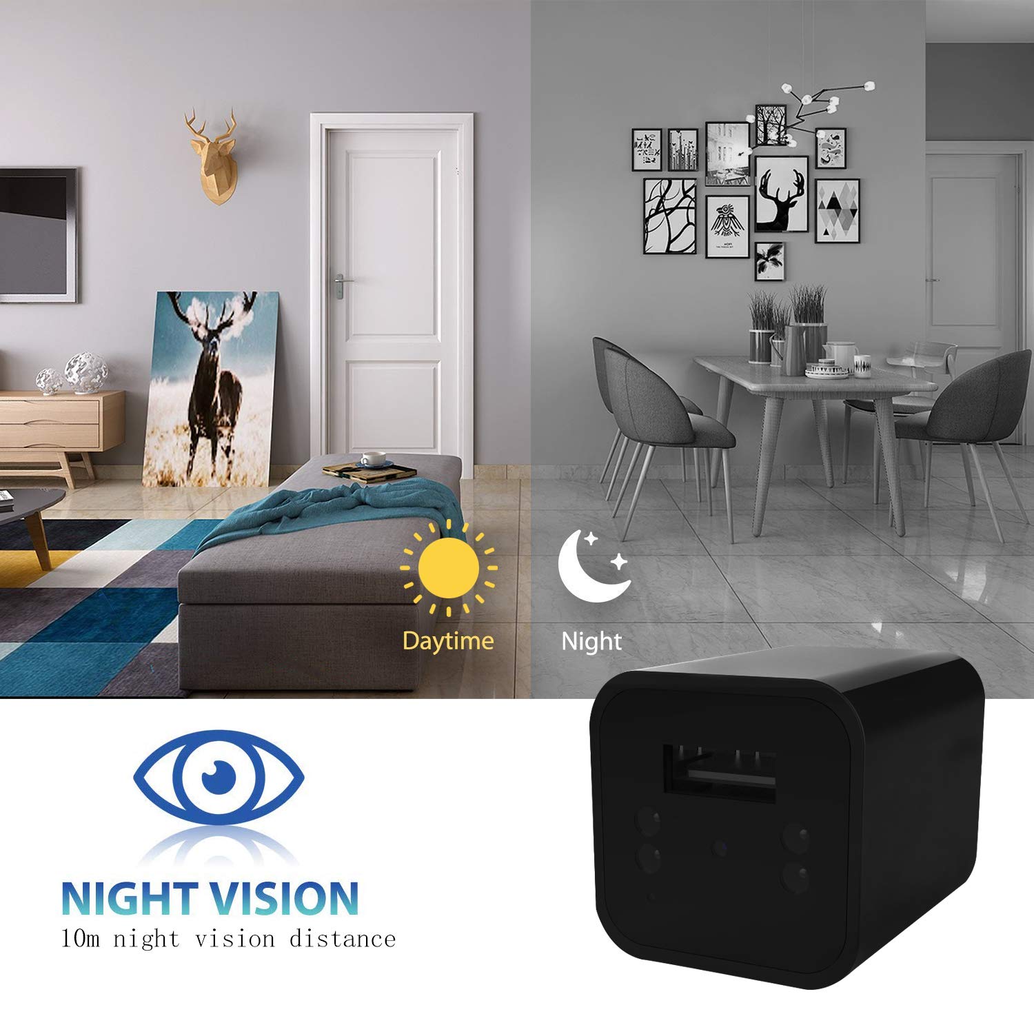 Hidden Camera Adapter,KKWEEKLY 1080P HD USB Wall Charger Camera Motion Detection Loop Recording for Protection at Home and Office