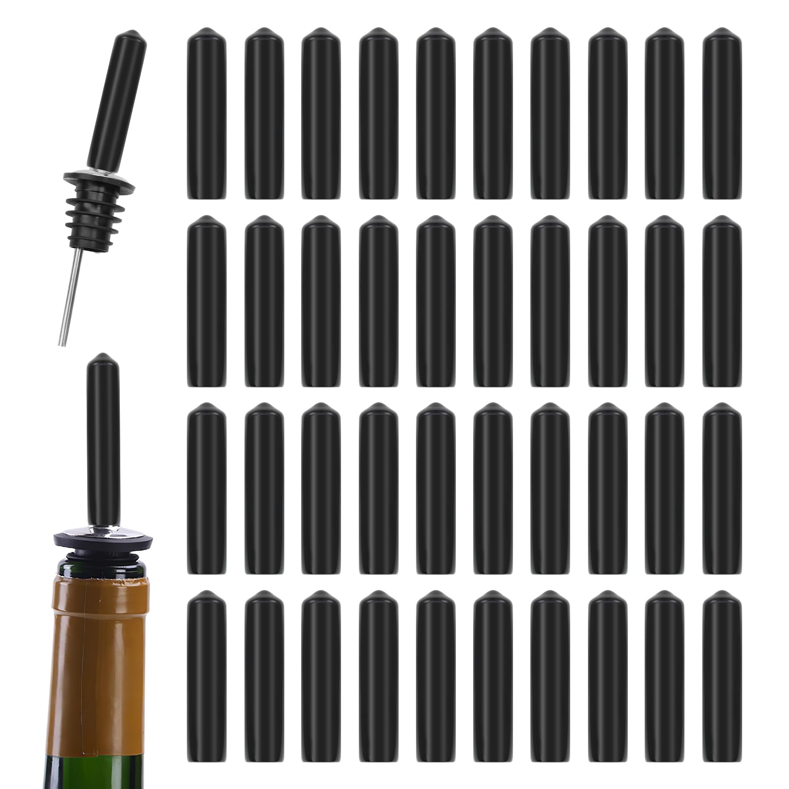 40 Pcs Liquor Pourers Dust Covers,Pourer Cap Rubber Bottle Pourer Cover Dust Caps for Spirits Oil Pourer Tapered Spout Wine Oil Coffee Vinegar Jar Bottles (Black)