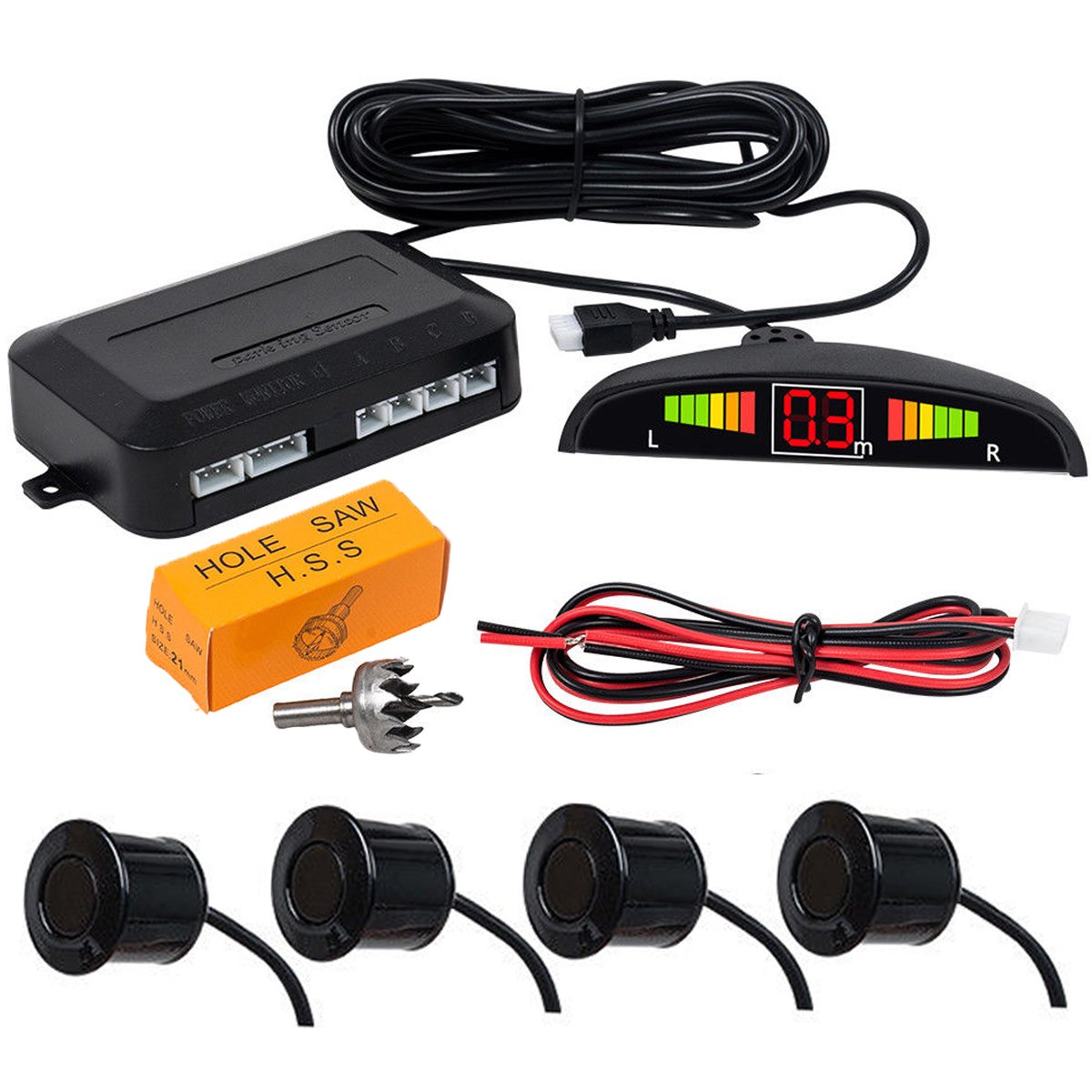Rear Parking Sensor Kit Black MASO LED Display Parking Assistants Double CPU Security Reversing Parking Radar Sensor Car Vehicle with 4 Sensors Alarm Buzzer Reminder Safe Driving