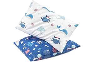 TILLYOU Toddler Pillowcase 2 Pack with Envelope Closure,13" x 18" Silky Soft Microfiber Travel Kids Pillowcase for Boys and Girls, Beach Time Turtle&Manta Ray