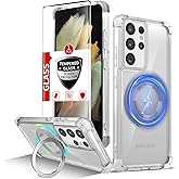 IYTRRYH for Samsung Galaxy S21 Ultra Case Compatible Wireless Charging Magnetic,with Screen Protector,for S21Ultra Phone Case with 360°Stand Ring Military Grade Shockproof Heavy Duty Protection Clear