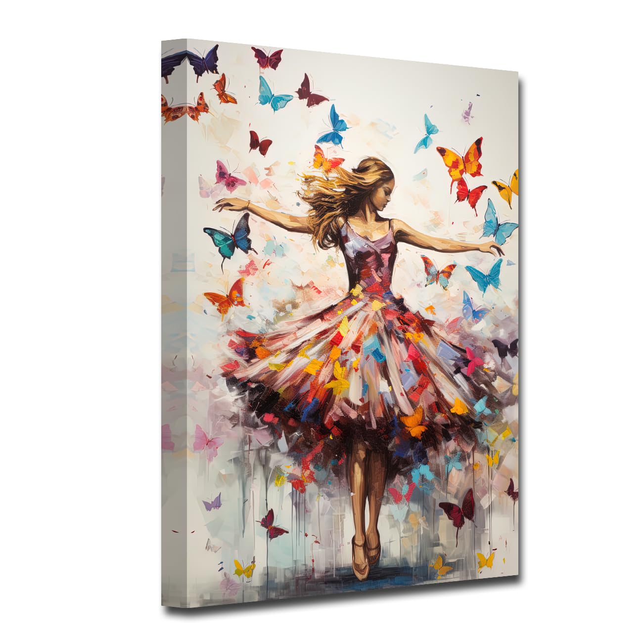CXHOSTENT Ballet Canvas Wall Art Abstract Black Woman Dancing with Butterflies Painting Ballerina Picture Prints for Girls Room Bedroom Wall Decor Framed (A, 30.00 x 45.00 cms)