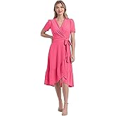 London Times Womens Short Sleeve Ruffle Wrap Dress