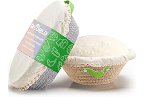 Cotton Rope Banneton Bread Proofing Basket with Liners & Covers, Oval & Round Bread Baskets for Artisan Baking, Sourdough Bak