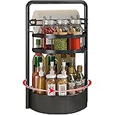 CLOKTA Rotating Spice Rack with Paper Towel Holder, 2 Tier Turntable Lazy Susan, Seasoning Organizer for Kitchen Countertop Cabinet, Black