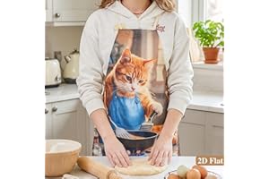 Cat Apron, Adjustable Kitchen Apron with Kitten Cooking Pattern, Washable Soft Linen Aprons Kitchenware for Spring Home Cooki