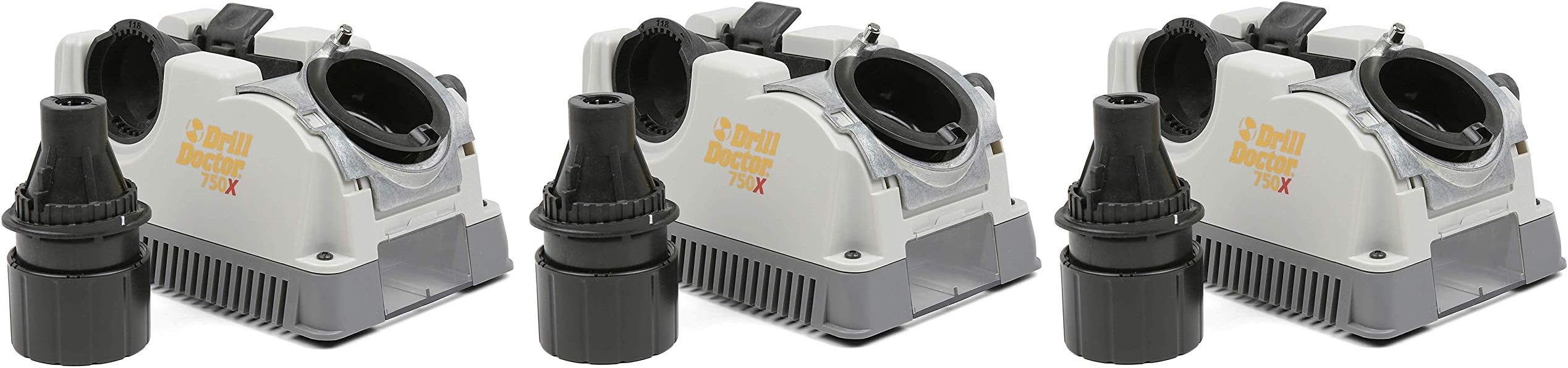 Drill Doctor 750X Drill Bit Sharpener for High-Speed Steel, Masonry, Carbide, Cobalt, TiN-coated Drill Bits, with Adjustable Angles from 115° to 140°, Sharpens 3/32in – 3/4in Drill Bits (Pack of 3)