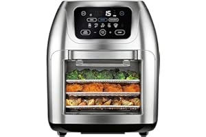 14 Qt Air Fryer Oven with Rotisserie, Visible Window, 12 Presets, 400¡ãF Max Temp, 85% Less Oil, Dishwasher Safe Accessories,
