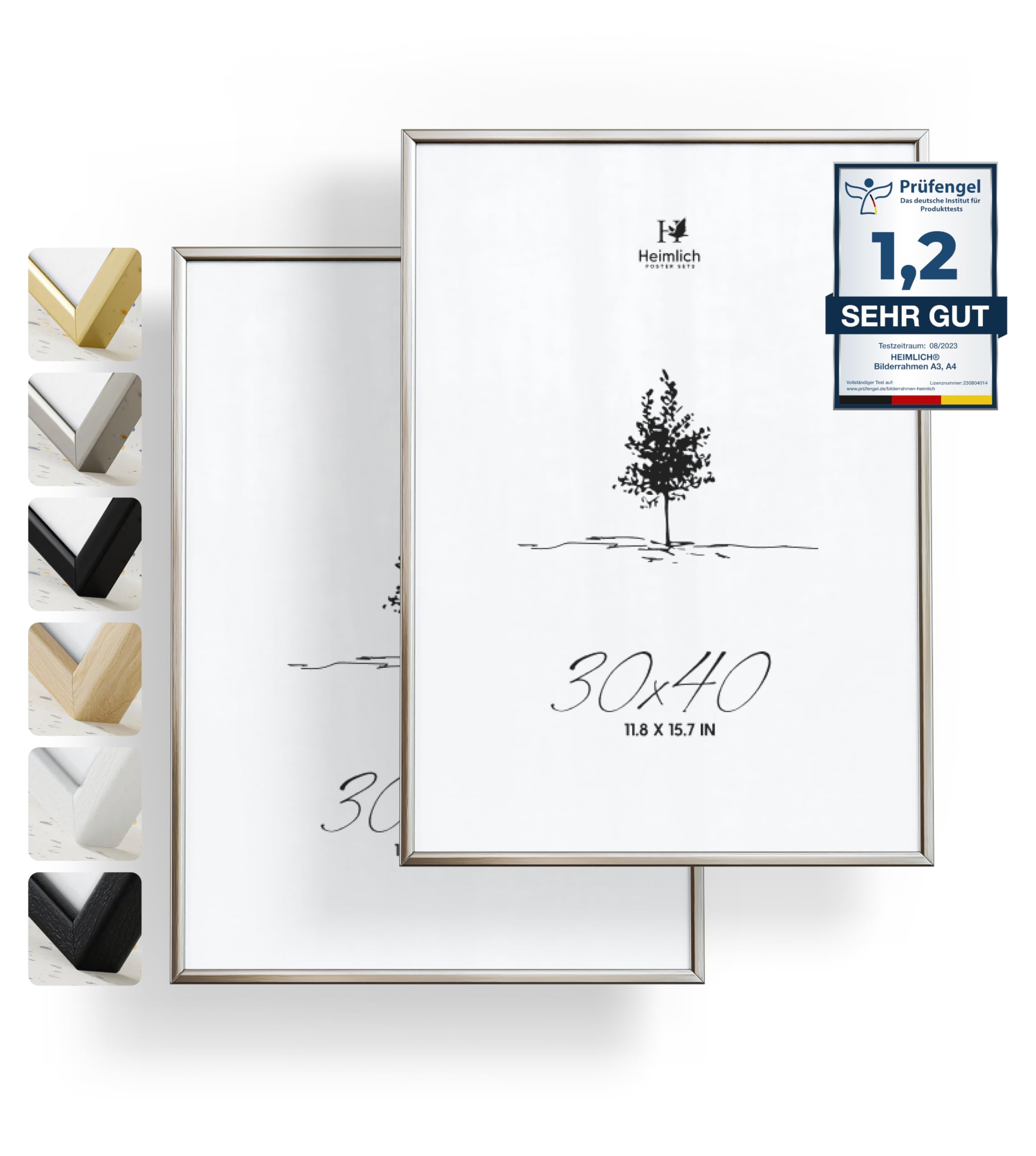 Heimlich double pack (2 pcs.) Picture Frames Aluminium - with Shatterproof Acryl Glass - 30x40, Alu Silver Champagne