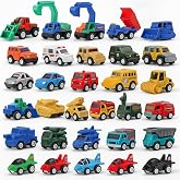 36 Pieces Pull Back Cars and Trucks Toy Set &ndash; Mini Pocket Vehicles, Fighter Jets, Construction, Race Cars &amp; Military Toys &ndash; Bulk Party Favors, Stocking Stuffers (Assorted)