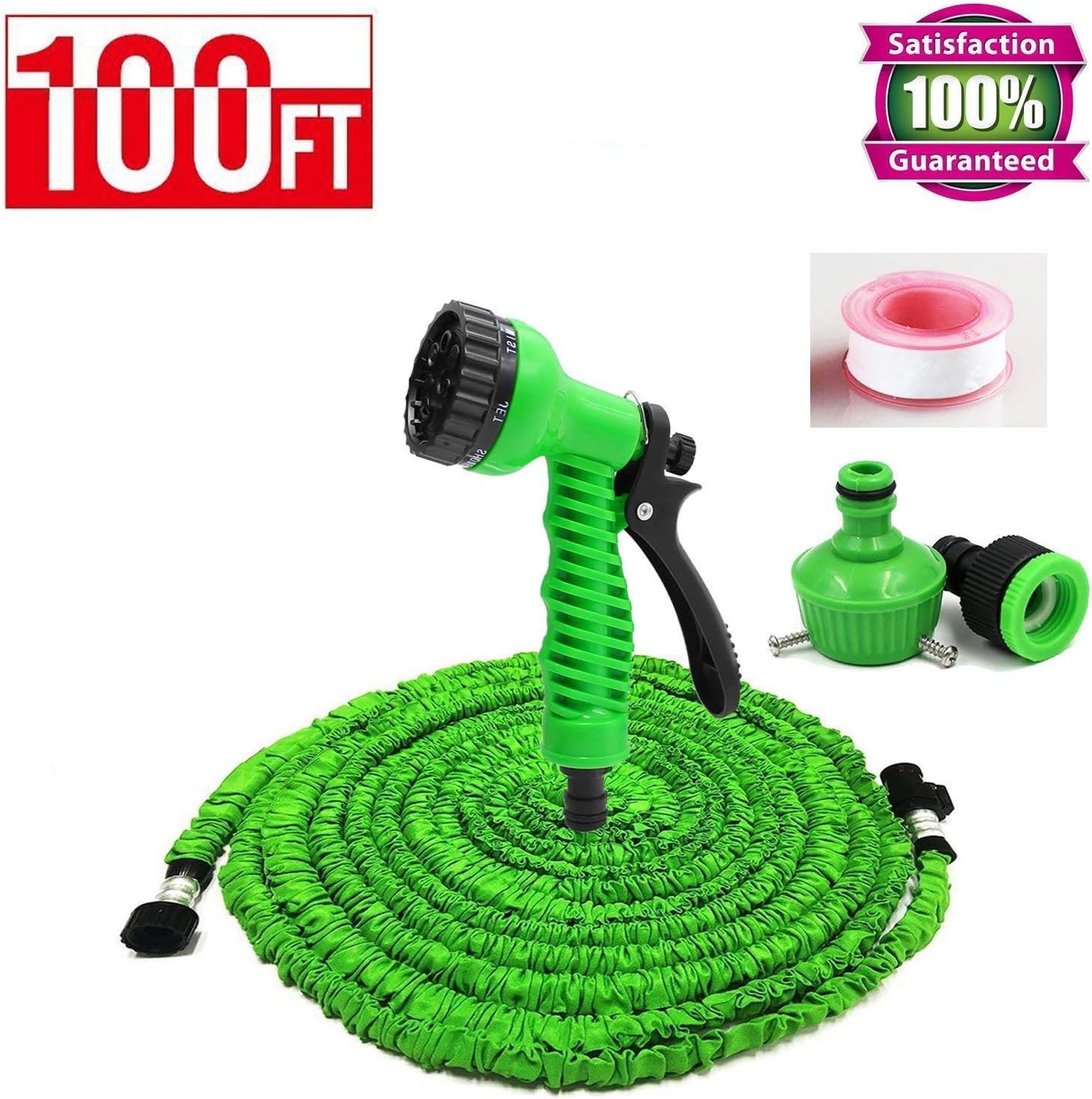 DTXDTech Garden Hose 100FT Water Hose with 7 Function Spray Nozzle Double Latex Core Extra Strength Fabric Expandable Garden Hose for Garden House Car Pet All Your Watering Needs