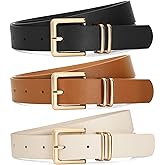 SANSTHS 3 PACK Women Leather Belts for Jeans Pants Dresses Fashion Ladies Waist Belt with Gold Square Buckle