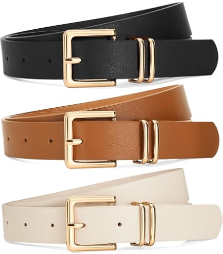 Women Leather Belt Set 3 Pack Faux Leather Belt with Gold Buckle XZQTIVE 3 Packs Women main image 4