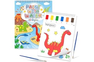 SOCOLER Paint with Water Coloring Books for Toddlers, Dinosaur Mess Free Watercolor Painting Papers for Kids Water Color Paint Kit with 2 Brushes Art Craft Birthday Gift for Ages 1-3, 4-8