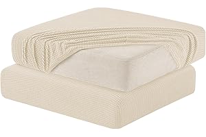Hokway Stretch Couch Cushion Slipcovers Reversible Cushion Replacement Slipcovers Sofa Cushion Covers(Ivory, 2)