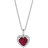 Finecraft Heart Pendant Necklace with Ruby and White Sapphire in Sterling Silver, 18”