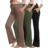 Neer 3 Pack Women's Maternity Lounge Pants Pregnancy Wide Leg Casual Sweatpants Drawstring Flare Pants with Pockets