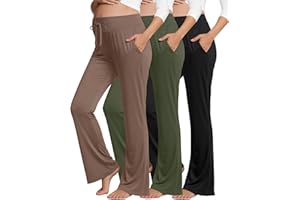 Neer 3 Pack Women's Lounge Maternity Pants Pregnancy Wide Leg Casual Sweatpants Drawstring Flare Pants with Pockets