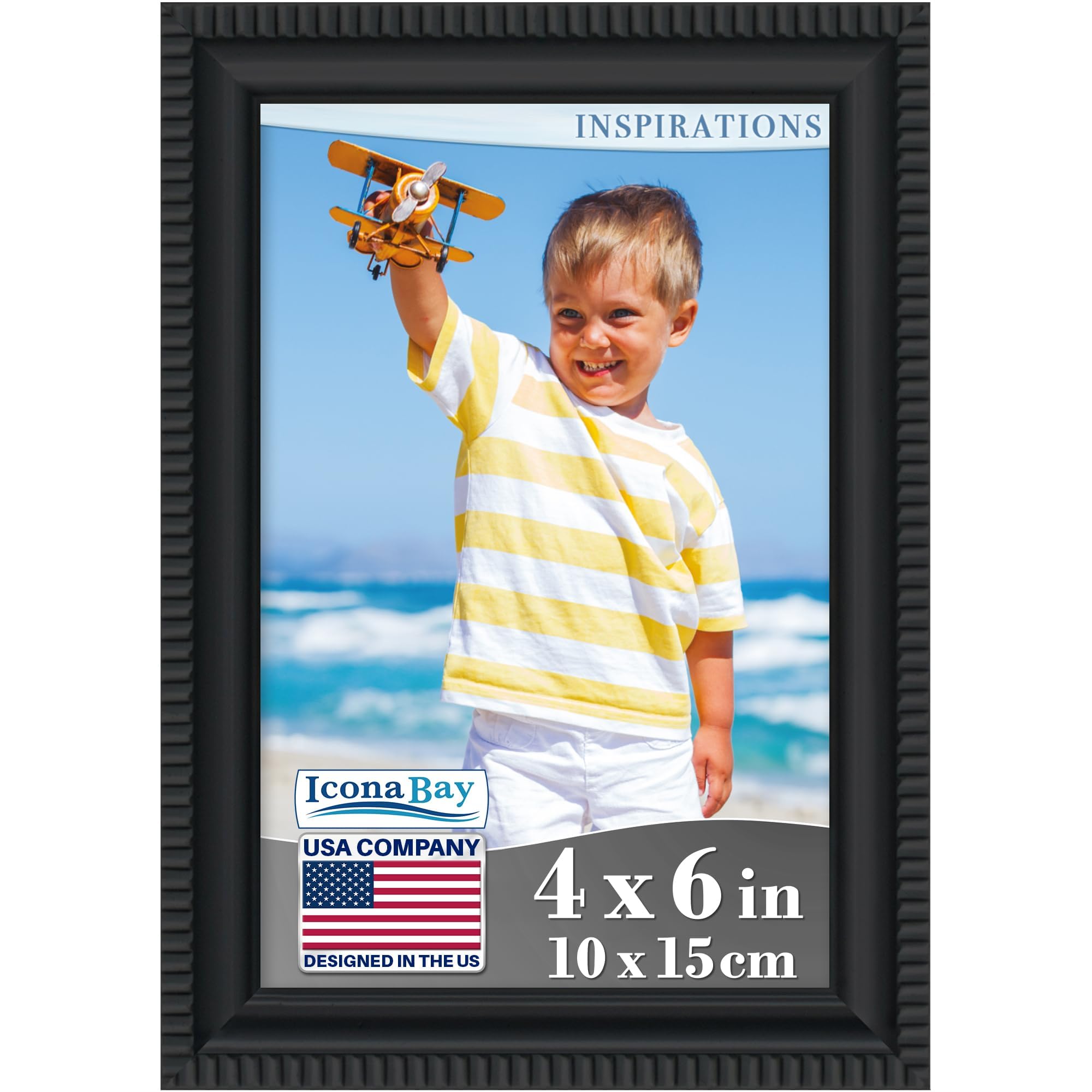 Icona Bay 6x4 Black Picture Frame Beautifully Detailed Moulding, Contemporary Picture Frame, Wall Mount or Table Top, Inspirations Collection