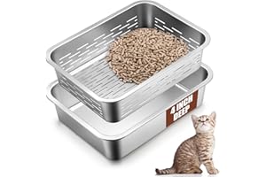 Soulchen 15.7" x 11.8" x 4" Stainless Steel Sifting Litter Box for Kitten Small Litter Pan System for Pine Pellets for Bunny Guinea Pig Hamster, Less Tracking, Odor Control, Low Dust, Easy Cleaning