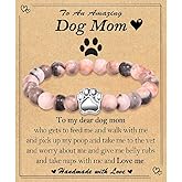 Dog Mom Gifts for Women, Dog Gifts for Dog Lovers with Gift Message Card, Natural Stone Dog Mom Charm Bracelets, Healing Crystal Beaded Stretch Bracelet for Mothers Day, Christmas, Birthday