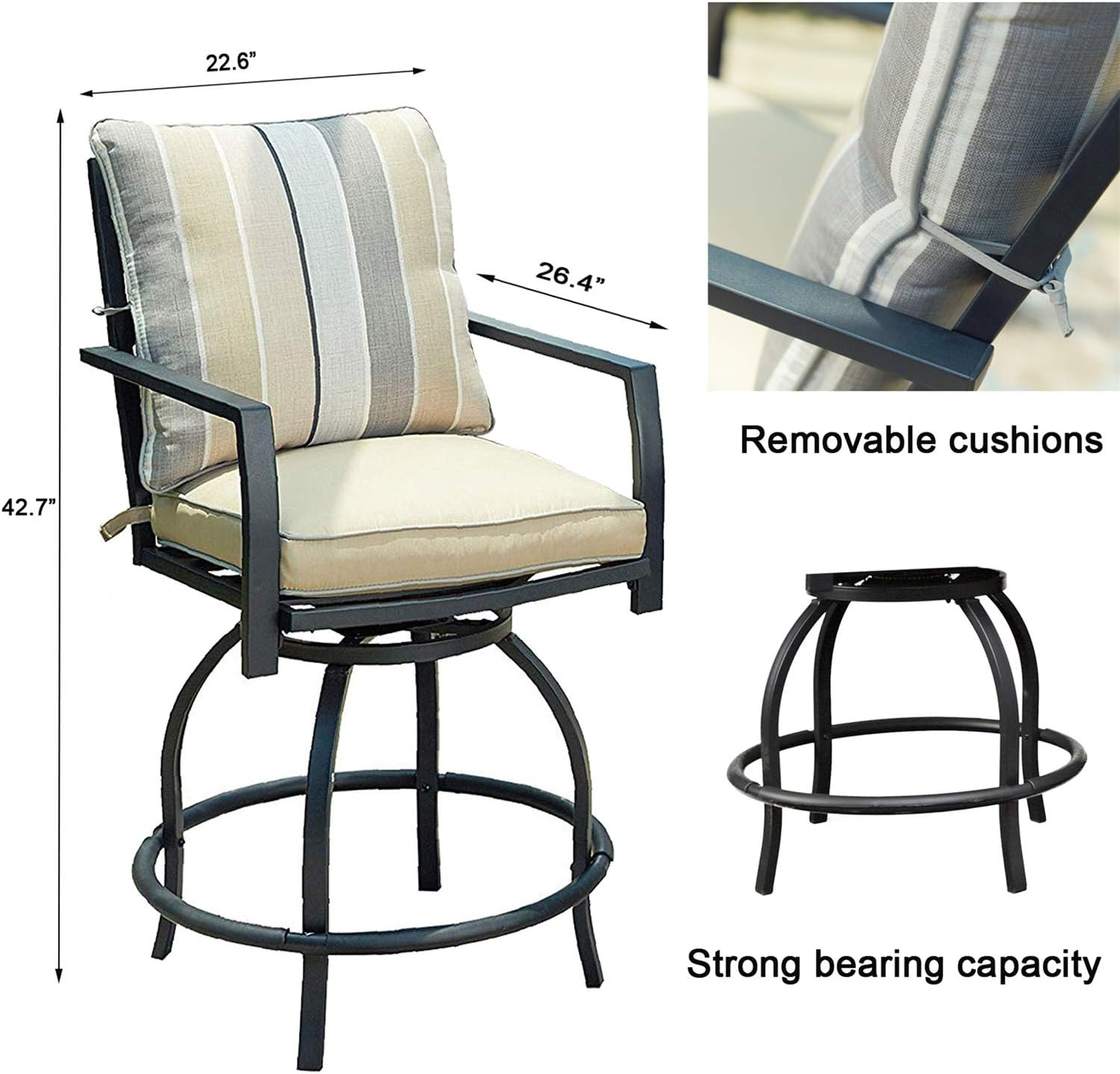 Patio Festival Bar Height Patio Set Outdoor Swivel Bar Stool with Soft