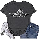 VQD Womens Christian Shirt Christ Faith T-Shirts Bible Verse by Grace Through Faith Tee Tops