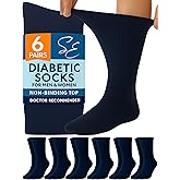 Special Essentials Diabetic Socks for Men & Women – 6 Pairs of Non-Binding Moisture-Wicking Neuropathy Socks – Crew Length